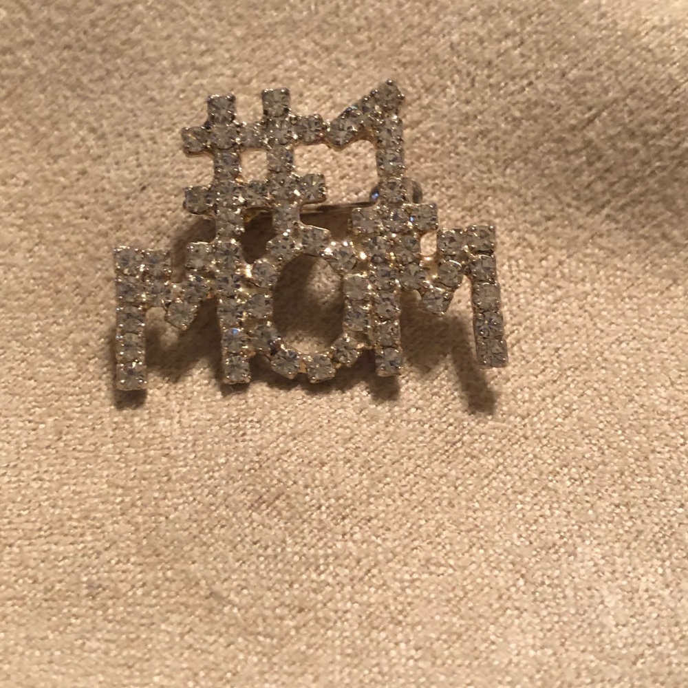 #1 mom Swarovski crystal pin
